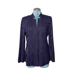 Misook NWT Tonal Pattern One-Button Blazer Jacket Size M Navy Long Sleeve Office